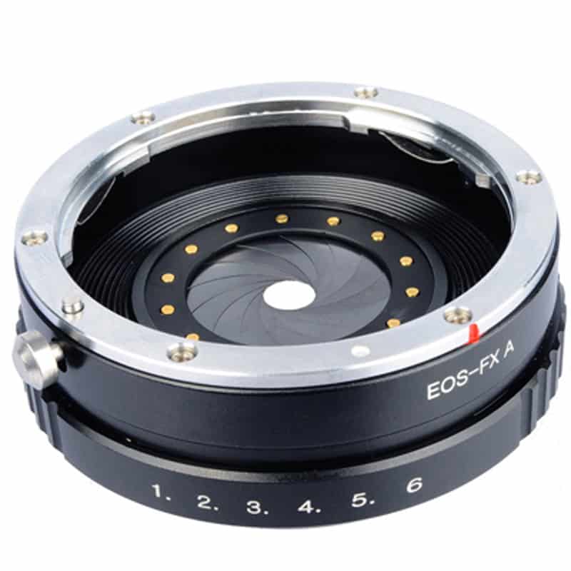 Objektivadapter für Canon EF auf Fujifilm X-Mount mit Abblendfunktion.